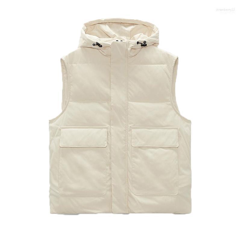 

Men' Vests Autumn Winter Fashion Hooded Cotton Padded Vest Coat Casual Zipper Sleeveless Jacket Pockets Male Warm Waistcoats Stra22, Beige