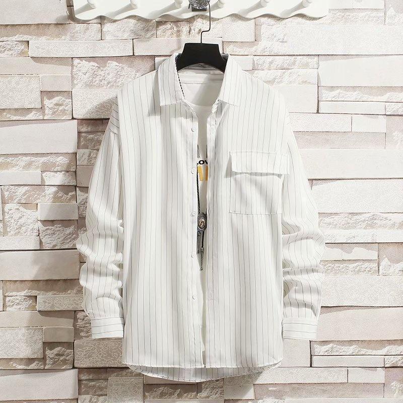 

Men's Dress Shirts Shirt Long Sleeved Loose Striped Ins Korean Fashion Casual Versatile Handsome Coat Dway22, Beige