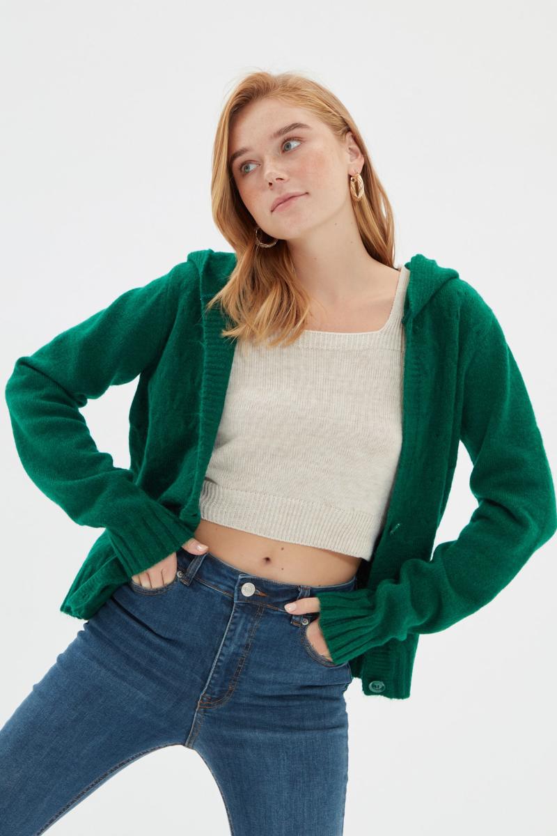 

Women' Knits & Tees Trendyol Hooded Knitwear Cardigan TWOAW22HI0632, Ecru