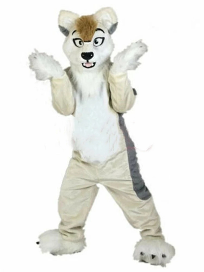 

Long Fur Husky Dog Wolf Fox Fursuit Mascot Costume Adult Cartoon Character Fancy Dress Halloween Xmas Parade Furry Suits, As pic