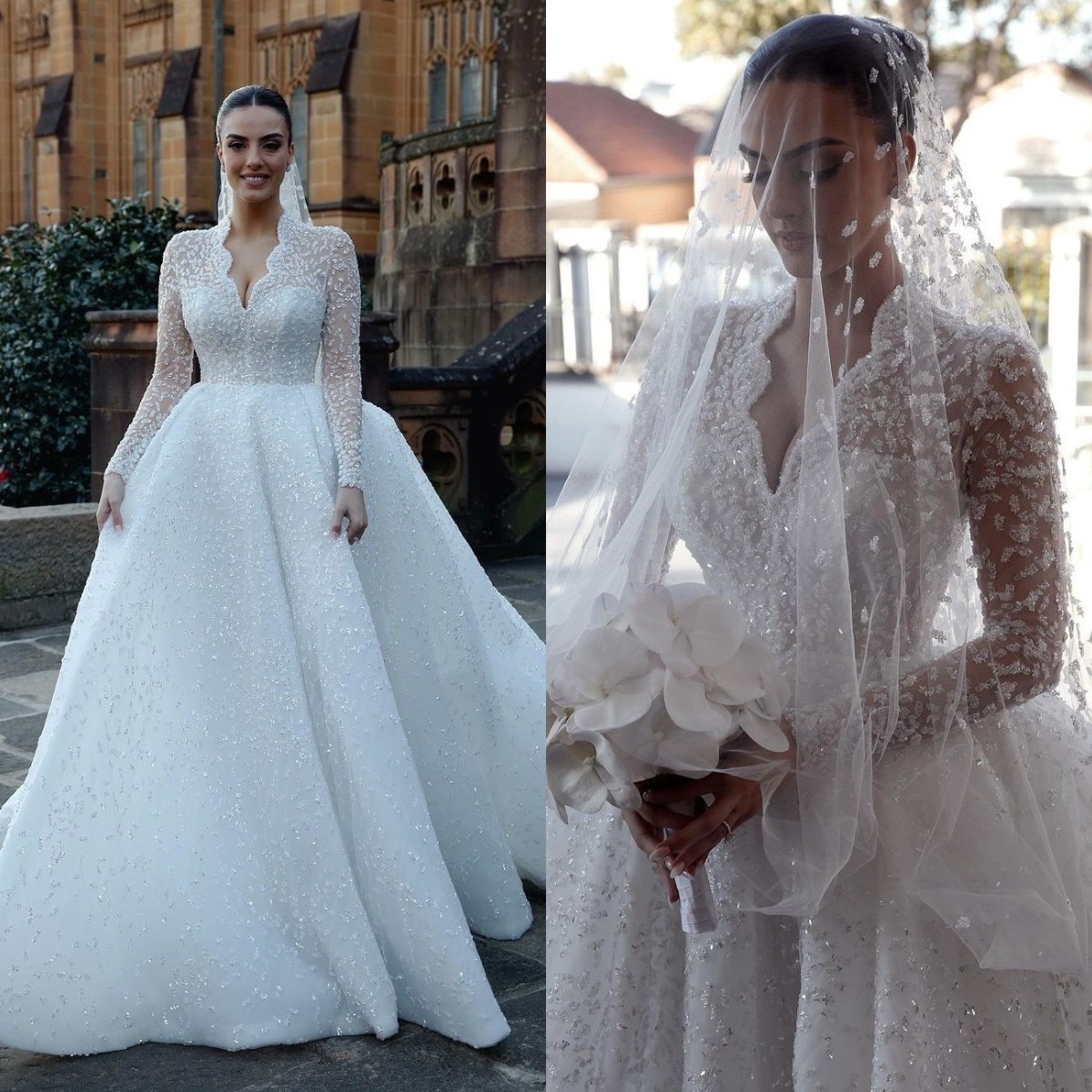 Robe de mariage vintage pour la mariée 2022 Robes de mariée à manches longues en dentelle princesse Sequin Élégant Vestidos de Novia Made personn