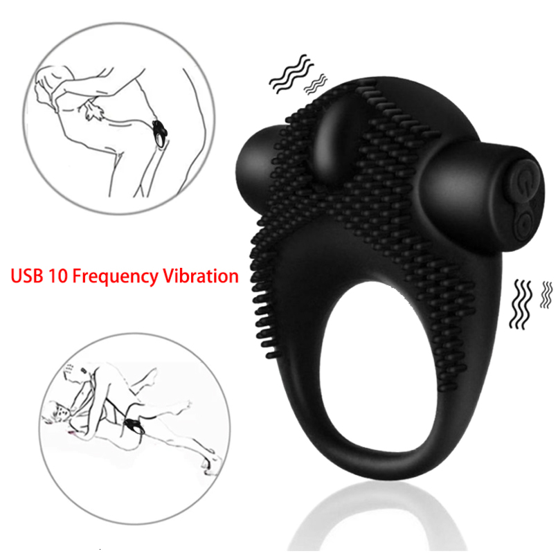 Vibrator Sexy Toys Penis Cock Massager Ring Vibrating For Men Delayed Ejaculation 10 Speeds USB Charging Silicone G-spot Sextoys Shop-image-765049571