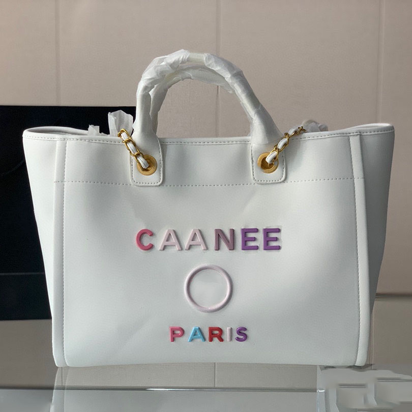 

2022Ss Womens Shopping Bag Color Metal Letter Calfskin Handheld Classic Outdoor Beach Handbags Hardware Chain Luxury Designer Ladies French Shoulder Bag 27x38CM, Black