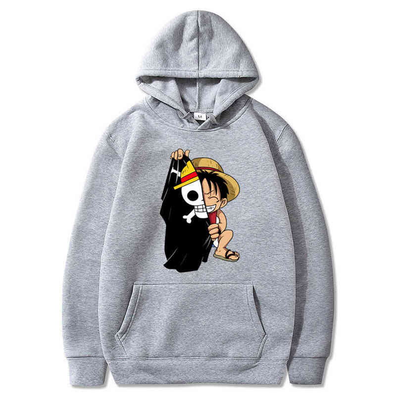 

2020 Japanese Anime One Piece Luffy Hoodies Men Casual Homme Fleece Pullover Hoodie G220713, White