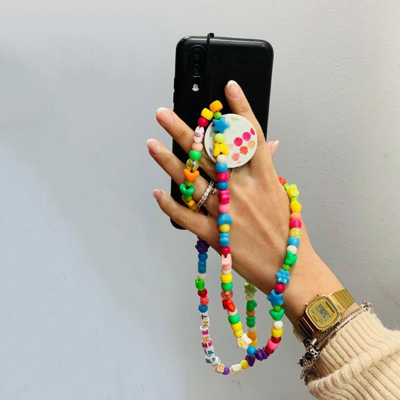 

Keychains Summer Colorful Bead Long Mobile Phone Chain Lanyard For Women Girls Bohemian Necklace Handmade Box Ornament AKeychains