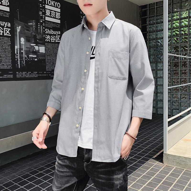 

Men's Casual Shirts 2022 Spring And Summer Shirt Korean Version Loose Handsome Half-sleeve Trendy Seven-sleeve Jacket, 1a69-1