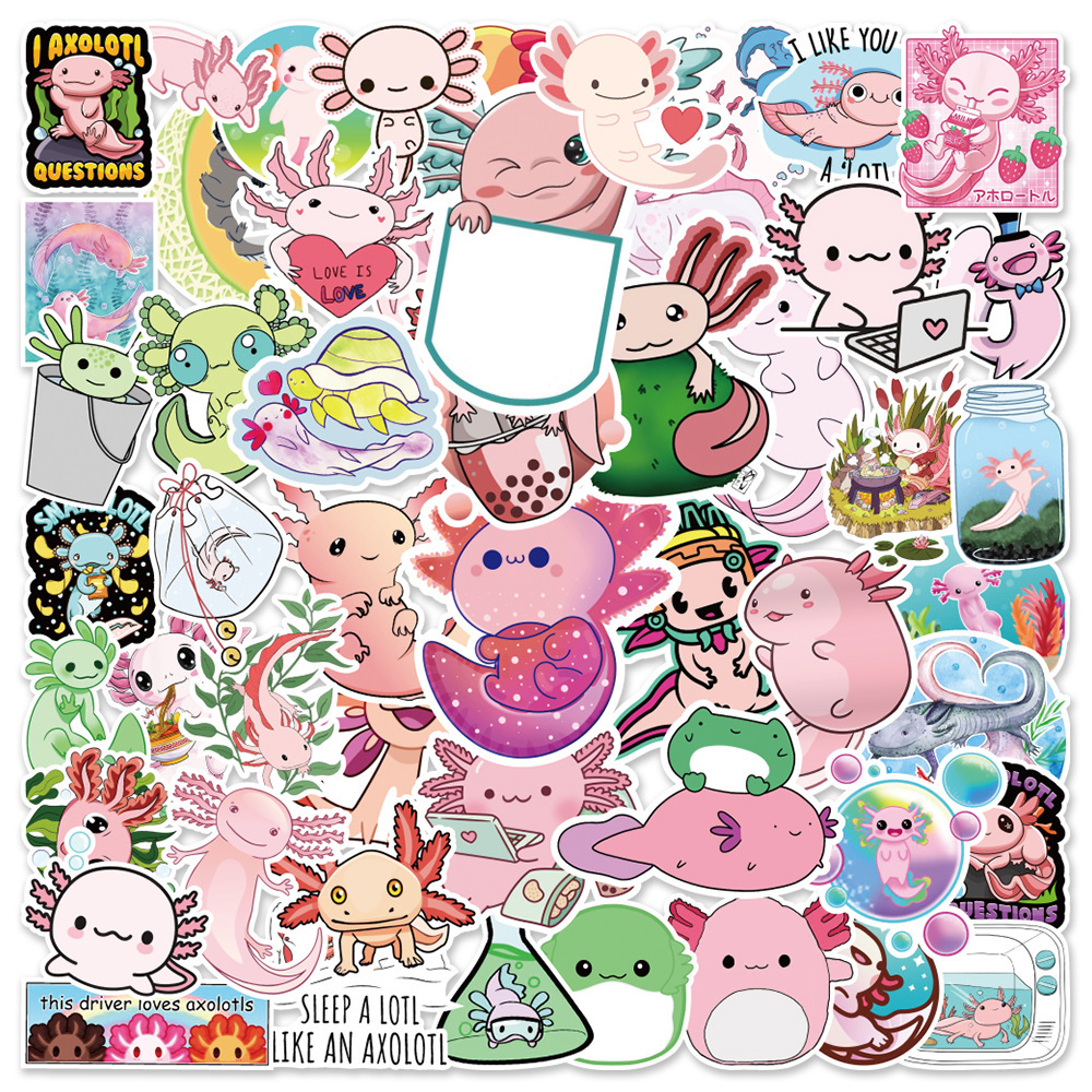 

New Sexy 50pcs Animal Cute Axolotl Cartoon Stickers Decals DIY Bike Luggage Skateboard Laptop Scrapbook Graffiti Sticker Kid Classic Toys