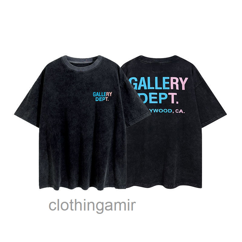 Mens T-shirt Designer GalleryDepts lavage T-shirt imprimé utilisé américain High Street décontracté en vrac Summer