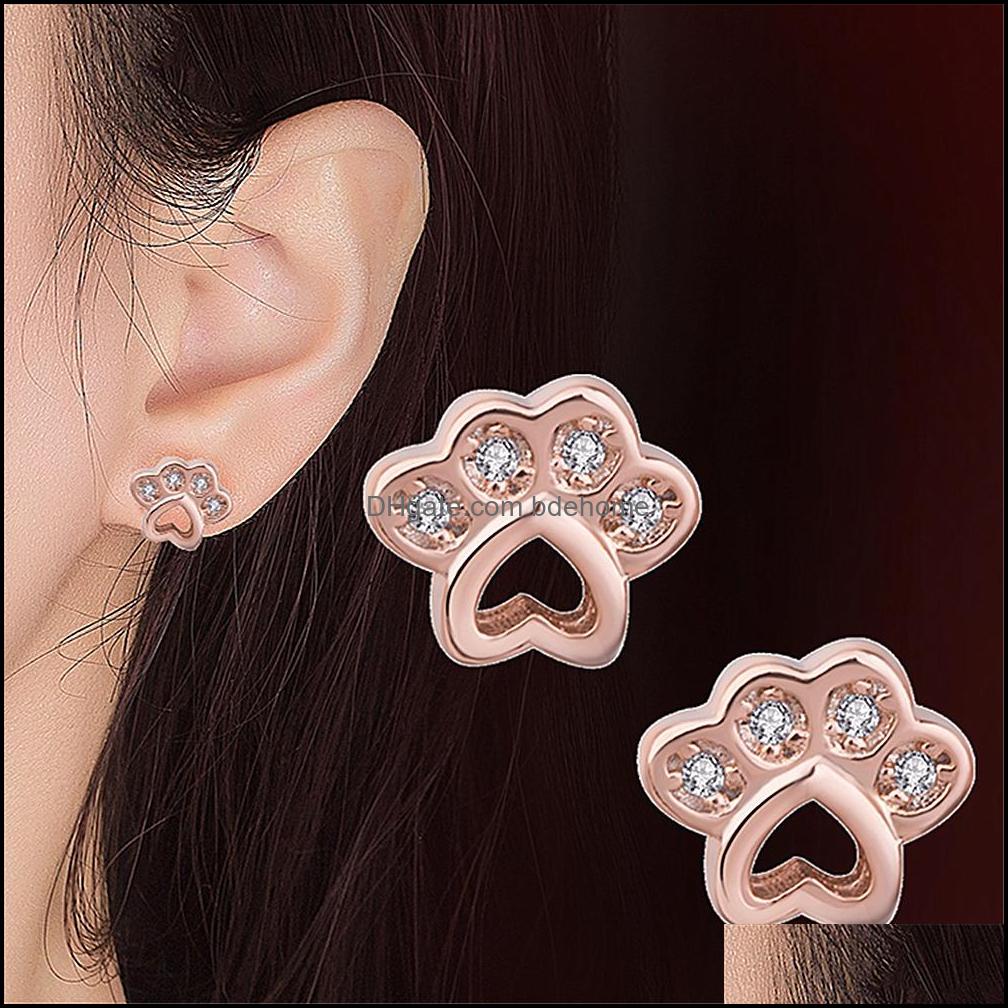

Stud Dog Paw Footprint Earrings 18K Rose Gold Powder Tourmaline Colorf Gemstone Earring Simple Jewelry Party Gift Drop Deliver Bdehome Dhtyb