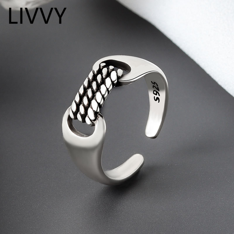 

LIVVY Silver Color Chain Rings for Women Couples Vintage Handmade Twisted Geometric Finger Jewelry Party Gifts Trend 220716