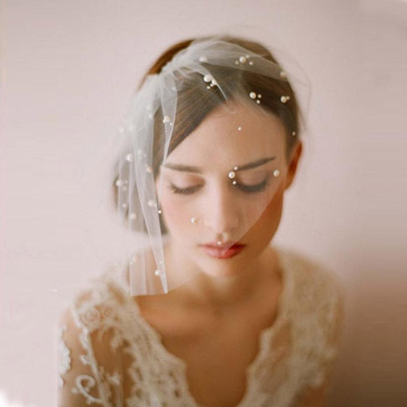 

Headpieces Simple Fascinator Hat For Wedding Women Bridal Pearls Beaded Short Face Veil Party Formal Cocktail Church LadiesHeadpieces