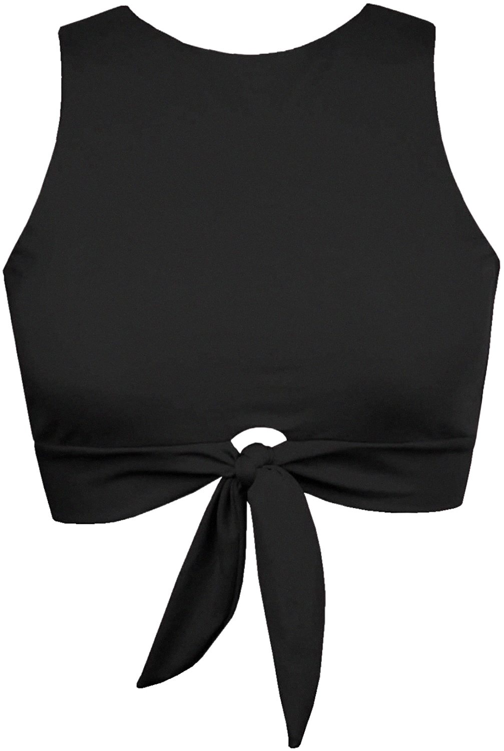 

women's Cut Out Tie Knot Front Scoop High Neck Tank Crop Top Bikini Swimsuit Top Only K8sq#, Black