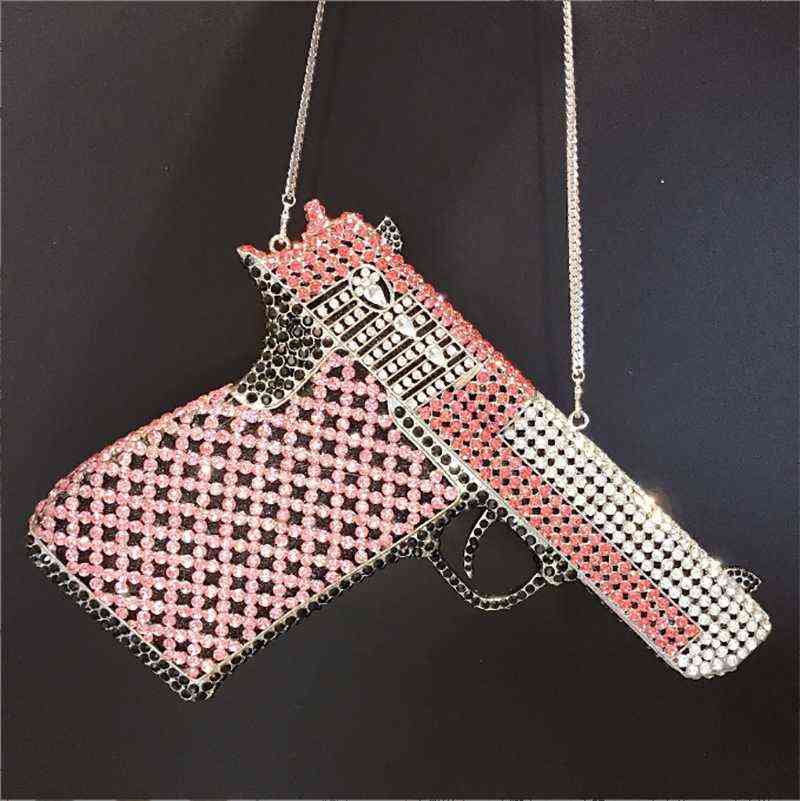 Luxury Diamond Crossbody Women Handbag Lady Phone Purse Hood Bag Gun Shape Crystal Bling Rhinestone Evening Clutch Bags 220616
