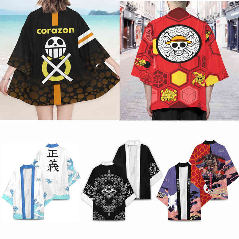 

Anime One Piece Monkey D Luffy Trafalgar Law Cosplay Comes Kimono Four Emperor Edward Newgate Kaido Symbol Haori Cloak Jacket G220516