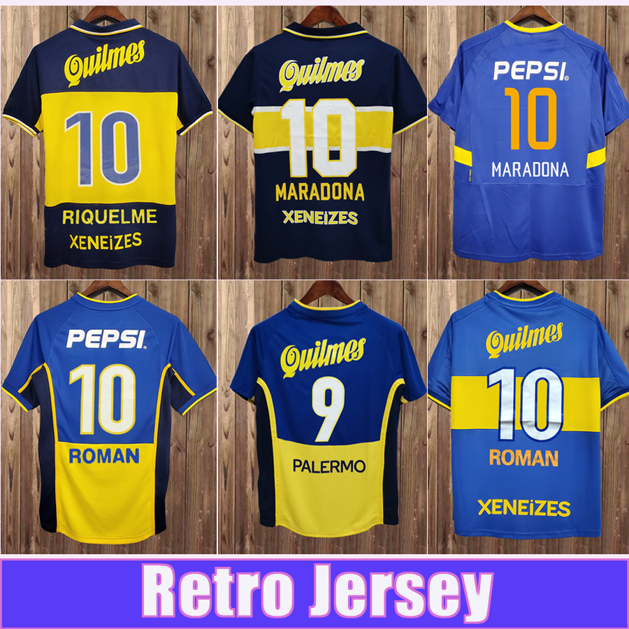 97 98 Boca Juniors Retro MARADONA CANIGGIA Home Away Soccer Jerseys 2001 ROMAN GIMENEZ Football Shirt Short Sleeve camisetas de futbol