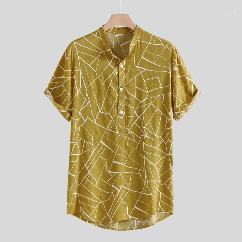 

Mens Loose Shirts Blouse Summer Tops Multi Color Lump Chest Pocket Short Sleeve Round Hem Beachwear Hawaiian Shirt Chemise Homme Men's Casua, Yellow