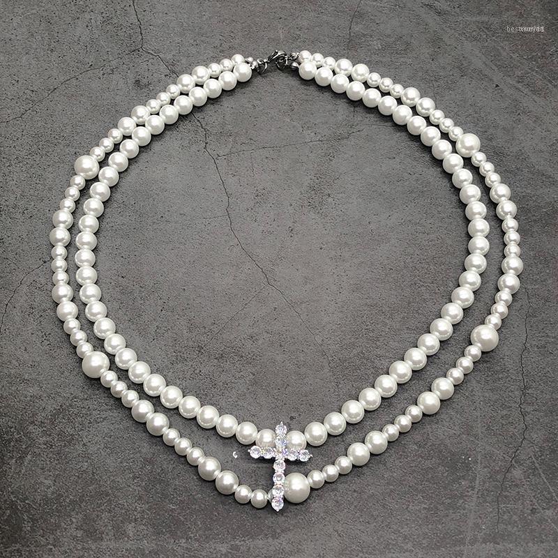 

Pendant Necklaces Fashion Jewelry Multi-layer Pearl Necklace For Women Zircon Cross Men Hip Hop Ornaments
