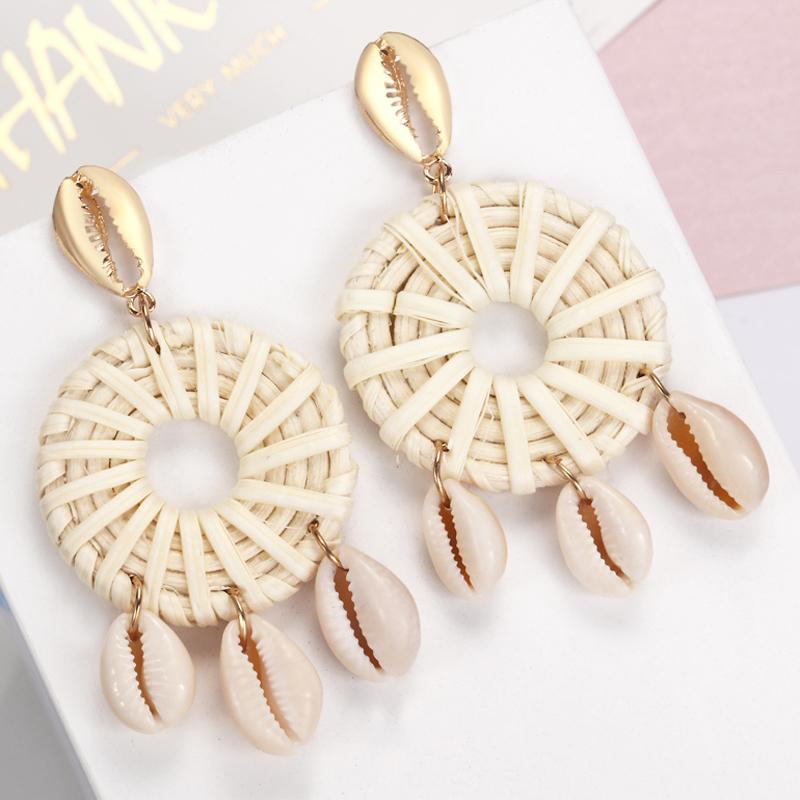 

Dangle & Chandelier Handmade Drop Earrings For Women Wooden Straw Weave Rattan Wedding Party Jewelry Wholesale Shell JewelryDangle
