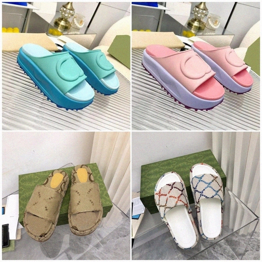 

Designer Slippers Platform Women Slide Woman Fashion Slide Flat High Heels Flip Flops Sandals Luxury Embroidered Rubber Sandal v4Xl#
