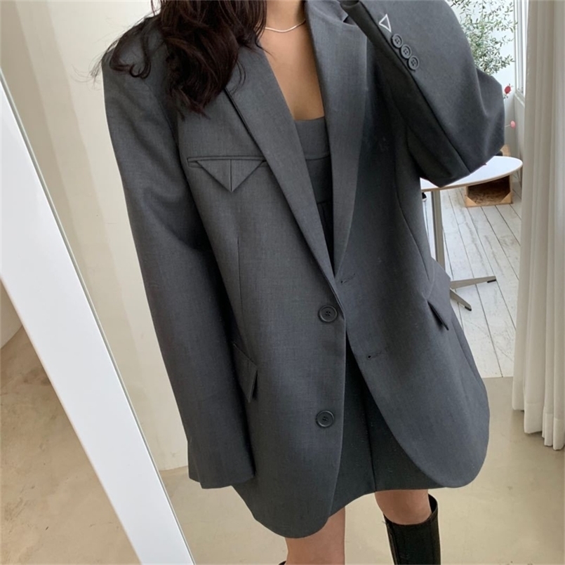 

RZIV Spring and autumn high quality stylish women's solid color oversize big loose blazer coat 220402, Black