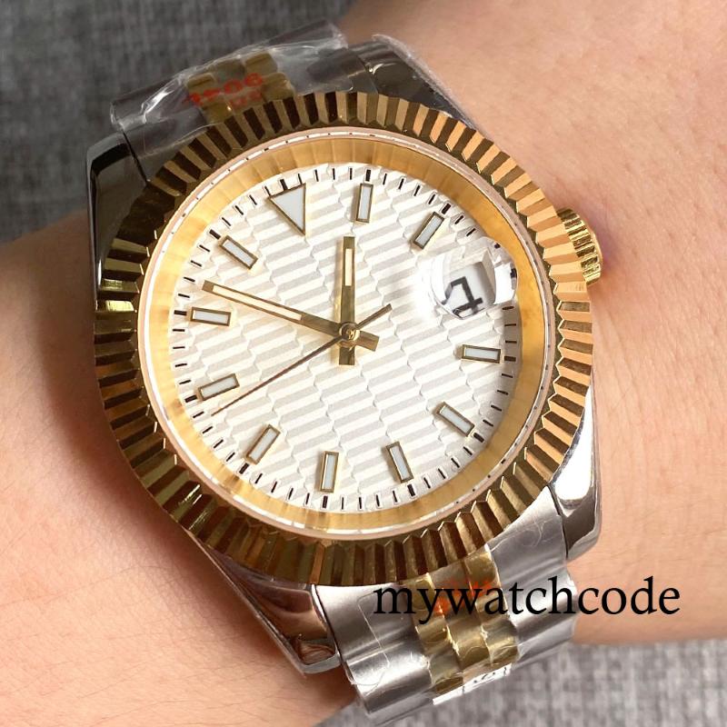 

Wristwatches 36mm/39mm Gold Plated Automatic Men's Wristwatch 24 Jewels NH35A Movement Fluted Bezel Sapphire Glass Two Tone Jubilee Brac, Solid back