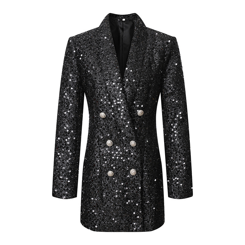 

Red Carpet Academy Awards Womens Suits & Blazers High Quality Party Double Lion Buttons Shawl Collar Glitter Sequined Runway Black Blazers