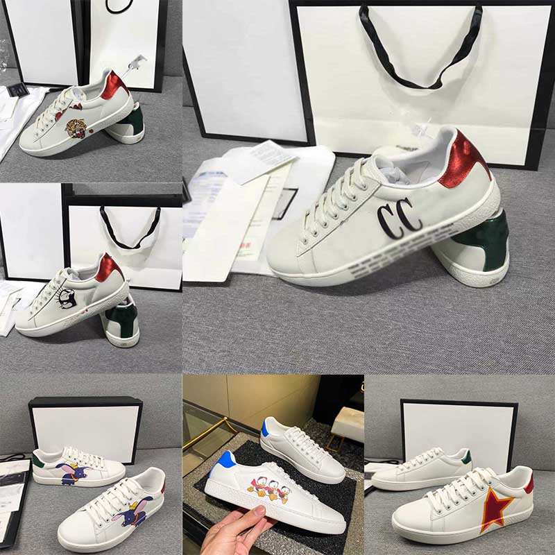 

Ace designer men's casual shoes bee embroidery printed leather red and green stripes beige ebony canvas Valentine's Day strawberry fashion women's flat sneakers, Multi