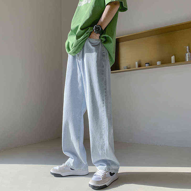 

Summer 4 Colors Baggy Jeans Men Fashion Casual Wide Leg Jeans Men Streetwear Loose Hip Hop Straight Denim Pants Mens Trousers T220727, Light blue