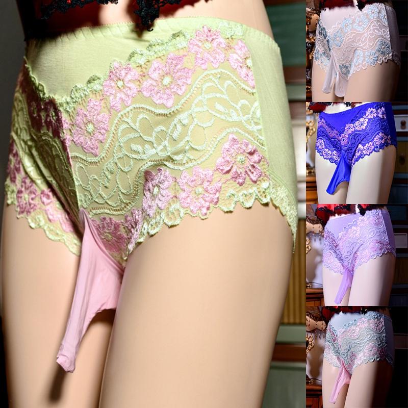 

Underpants Men Sexy Underwear Sheer Lace Adjustable Briefs Bulge Pouch Panties Transparent Thongs G-strings Low-Waist BriefsUnderpants, Green