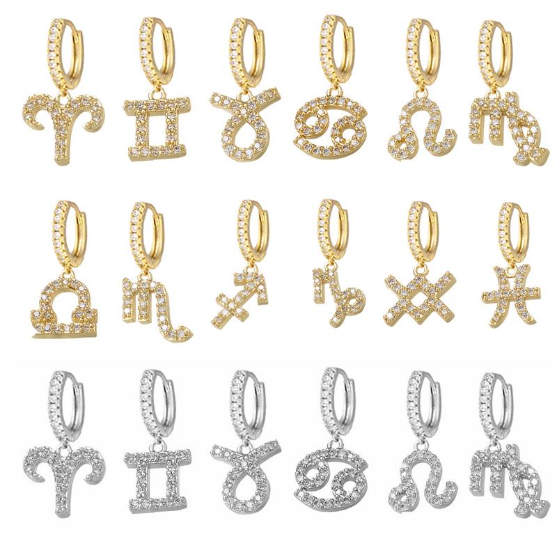 

Hoop & Huggie Mini Small Earring Zodiac Signs Constellation Women Gold Silver Color Cubic Zirconia Jewelry Aretes Aries Scorpio LeoHoop