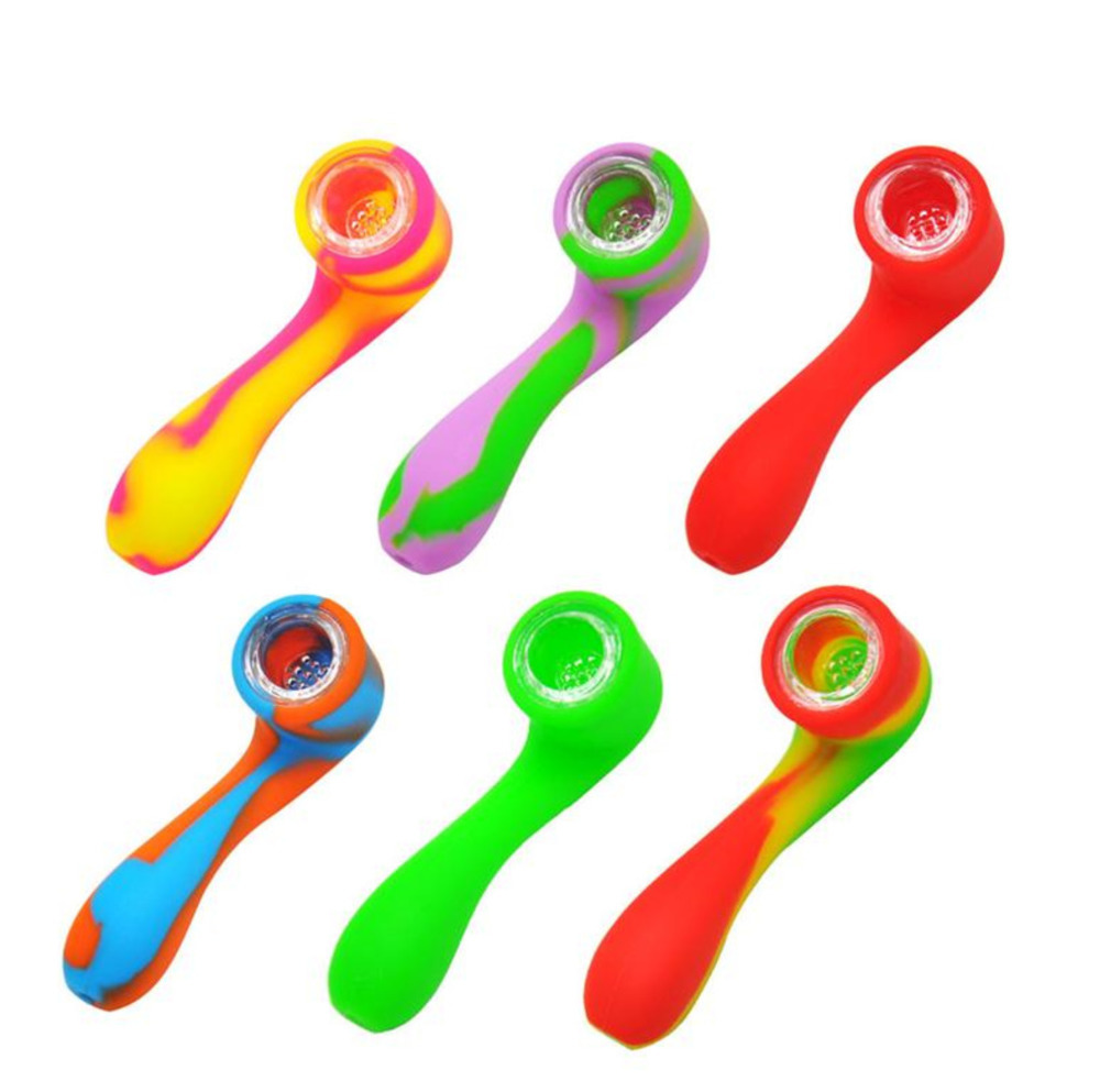 

4.6inches Silicone smoking pipes camouflage color portable straight glass smoking pipe Tobacco spoon Pipes with different colors