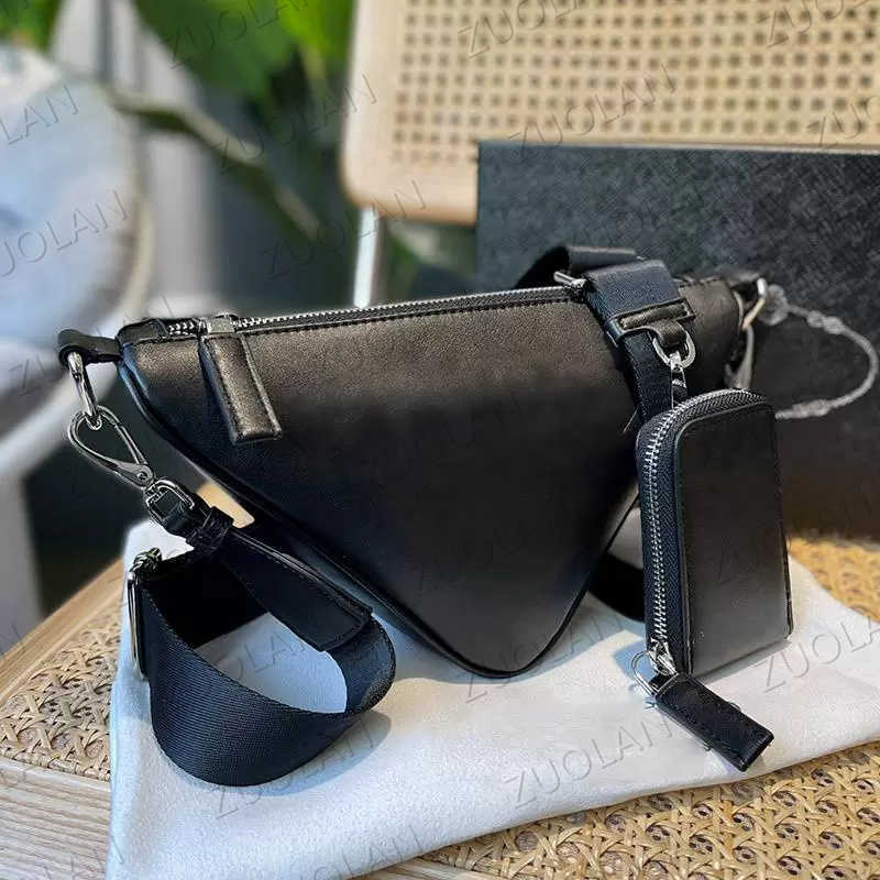 

Women Fashion Shoulder Bag 1B*D288 High Quality Leather Handbag Triangle Bags 2 Pcs Set with Mini Coin Case Wallet Purse Luxury Designer, Gift bags