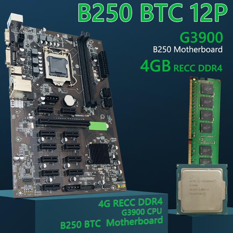 

Motherboards B250 BTC 12P Desktop Mining Motherboard Kit With G3900 CPU Processor 12x PCI Express DDR4 2133 4G Miner Board Supports LGA 1151