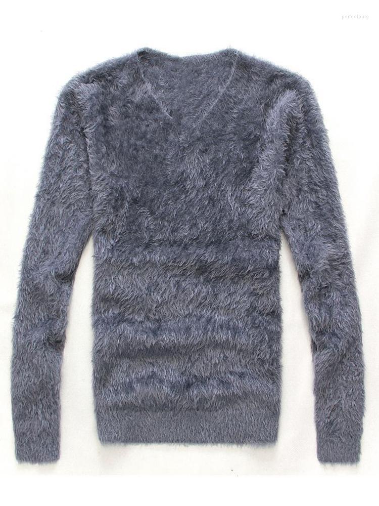 

Men's Sweaters Mohair Sweater For Men Autumn Winter Thick Warm Silm Jumpers 8 Color Brand Fashion Ourdoor Pullovers Casual Hairy Unisex Perf, V-neck wathet