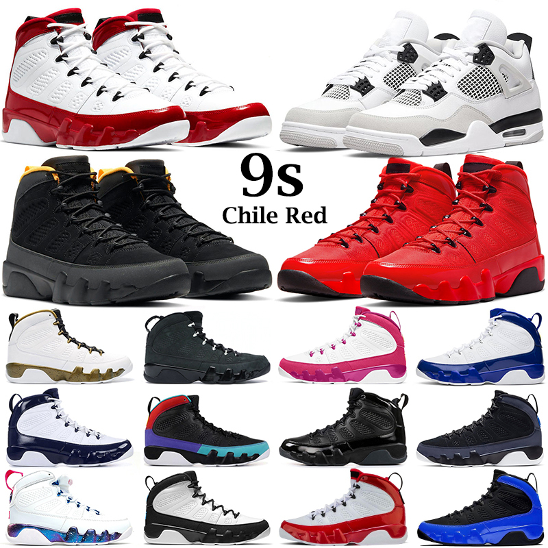 

4 4s Mens Basketball Shoes 9 9s Chile Red University Blue Oreo Shimmer Red Thunder Black Cat Bred Men Women Sneakers Trainers Size 36-47, #26