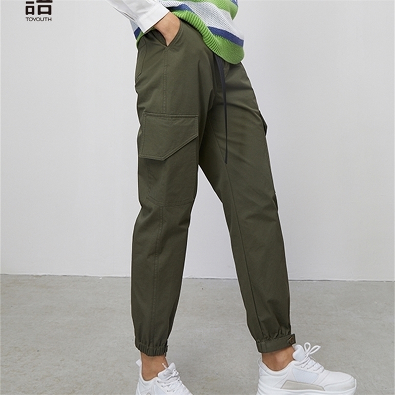 

Toyouth Spring Women Straight Haren Sports Casual Pants Women Leggings Thin BF Style Ins Industrial Pants Trend Pants 201228, Black
