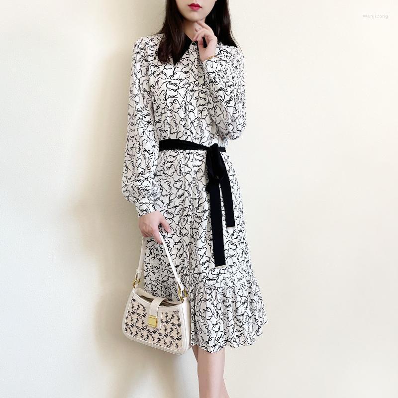 

Casual Dresses Spring Viscose Bow Print Jointed Velvet Shirt Dress 2 PCS Elegant Office Lady Size 0-5, Mixed color