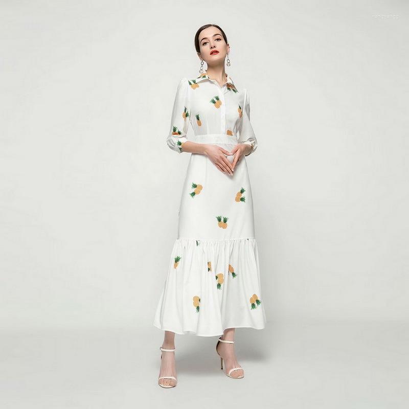 

Casual Dresses Arrival Runway 3/4 Sleeve Pineapple Print Long Dress Women' 210203XR01Casual, As pic