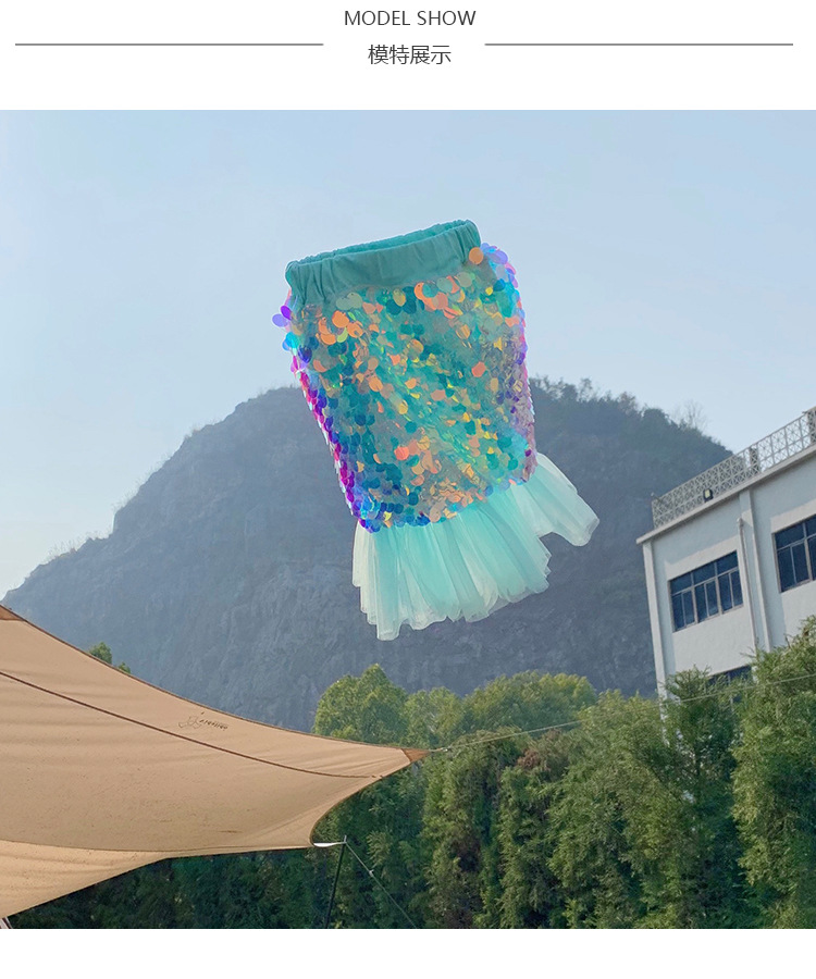 

Children's skirts spring new children's clothing foreign style sequined fishtail skirt little girl mermaid princess skirt, Blue