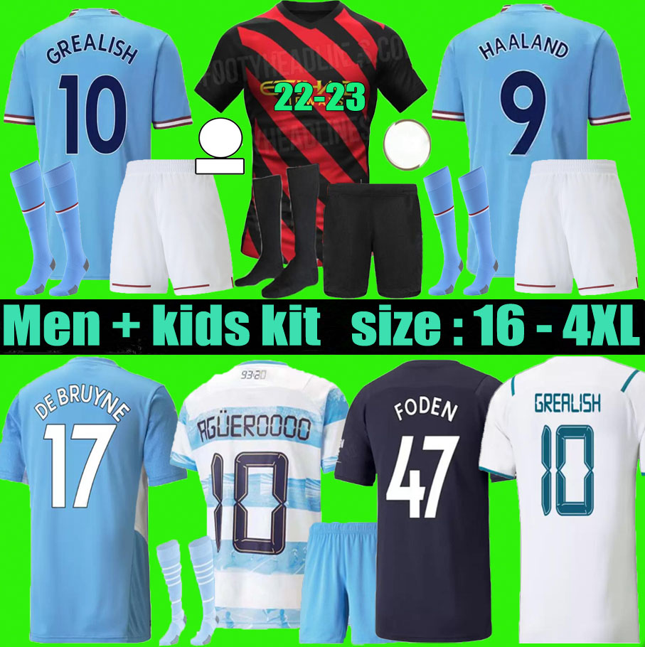 

2122 Manchester HAALAND SOCCER JERSEYS City GREALISH STERLING MANS CITIES MAHREZ G.JESUS fans player version DE BRUYNE FODEN 22 23 football shirts men kids kit, Kit+sock