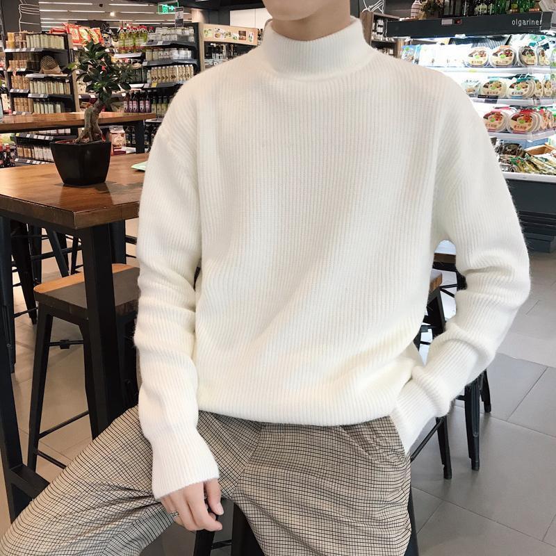 

Men's Sweaters 45KG-90KG Autumn Winter Mock Neck Warm Sweater Men Korean Fashion Male Pullover White Khaki Knitwear Man ClothingMen's Olga22, Black