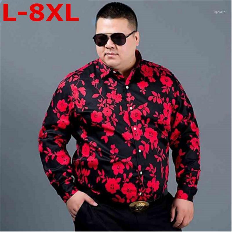 

Plus Size 8XL 9XL Men 2022 Promotion Autumn Long Sleeve Casual Cotton Flower Shirts For Designer Slim Fit Dress Men's