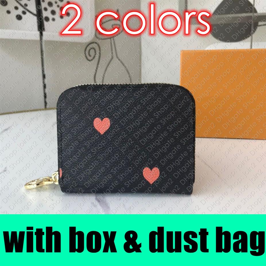 

M80305 GAME ON ZIPPY COIN PURSE Designer Womens Compact Zippy Hearts Symbol Organizer Wallet Key Card Holder Pouch Pochette Cles A227D, (black) with flowers & hearts