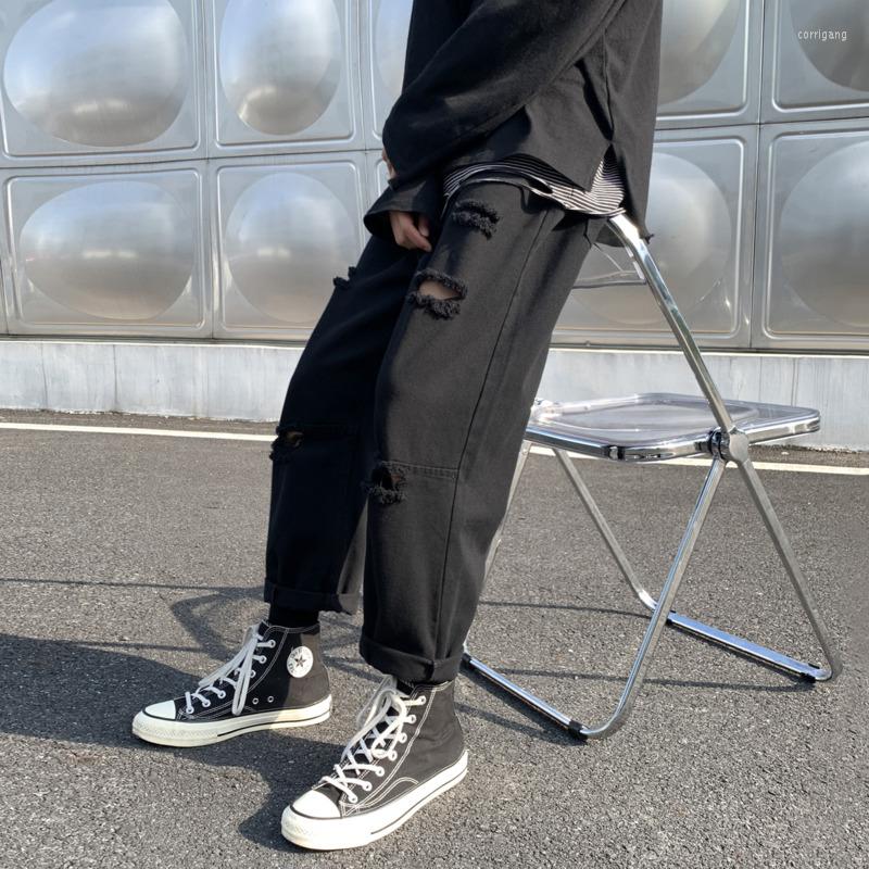

Men' Jeans Summer Ripped Black Men Fashion Casual Straight Streetwear Loose Hip Hop Hole Denim Pants Mens Trousers -2XLMen