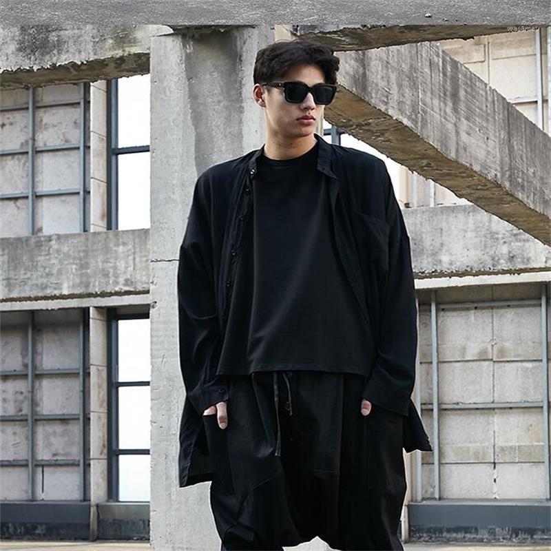 

Men's Casual Shirts Long Sleeve Shirt Spring And Autumn Asymmetrical Design Hip Hop Fashion High Street Loose Large, Black