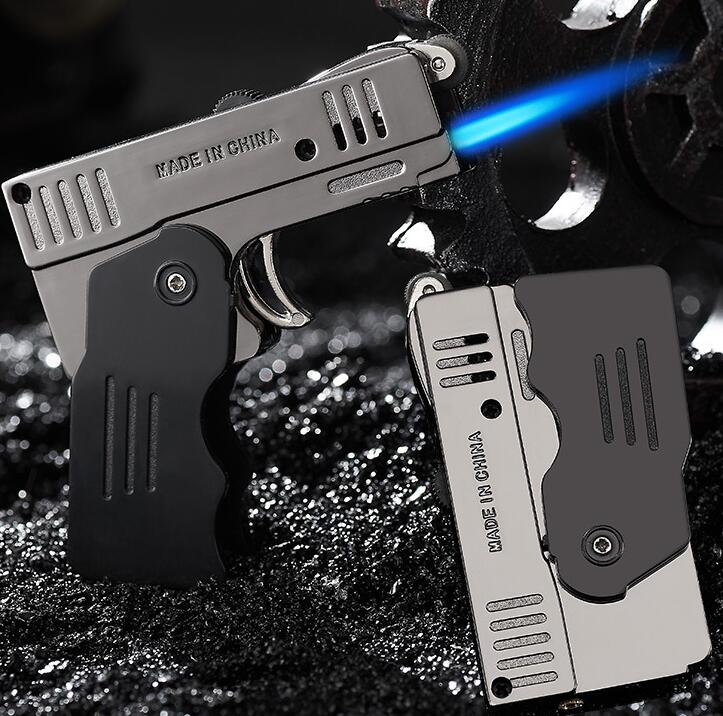 

Creativity Double Fire Deformation Pistol Butane Torch Lighter Jet Windproof Cigarette Flint Grinding Wheel Lighters NO GAS 8 Colors