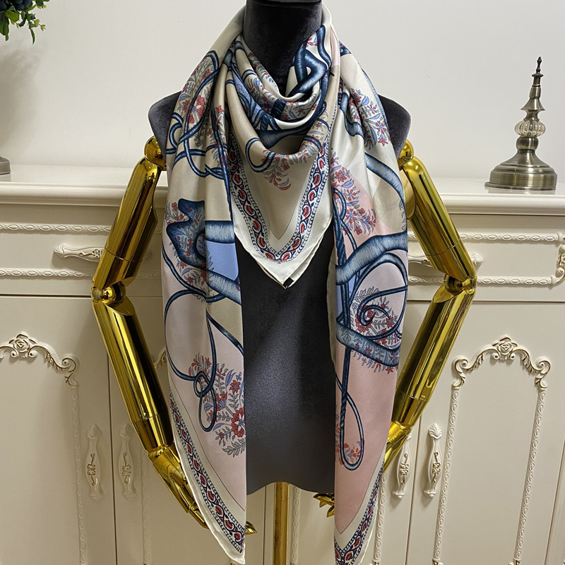 

Women's square scarf shawl good quality 100% twill silk material thin and soft pint horse's head pattern size 130cm- 130cm