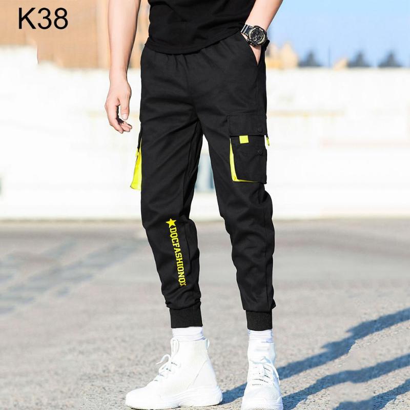 

Men' Jeans Casual Men Breathable Ankle Tie Pocket Drawstring Cargo Pants Ninth Trousers Trouse, K38