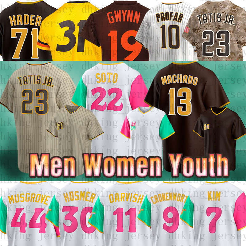 

22 Juan Soto San Men 23 Fernando Tatis Jr. Diego Baseball Jerseys 13 Manny Machado Gwynn Padres 30 Eric Hosmer Wil Myers Jurickson Profar Yu Darvish Ha-Seong Kim, Men(jiao shi)