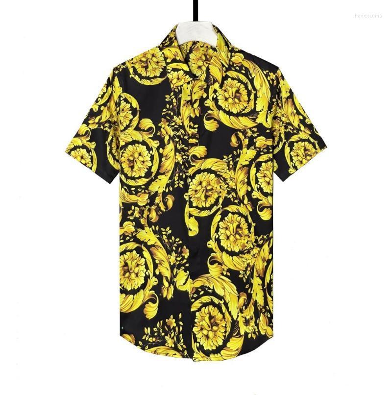 

Men's Casual Shirts Men Shirt Luxury Royal Allover Printing Party Mens Fashion Short Sleeve Slim Fit Dress Plus Size 4xl, Black